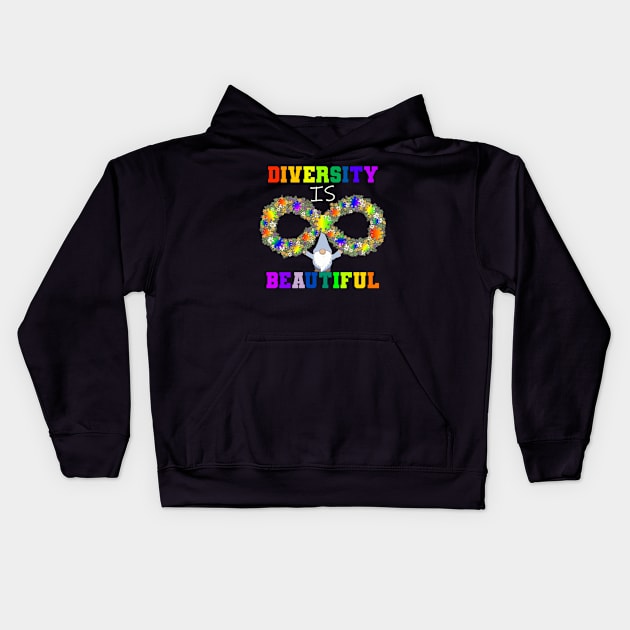 Autism Awareness Diversity Is Beautiful Neurodiversity Gnome Kids Hoodie by tamdevo1